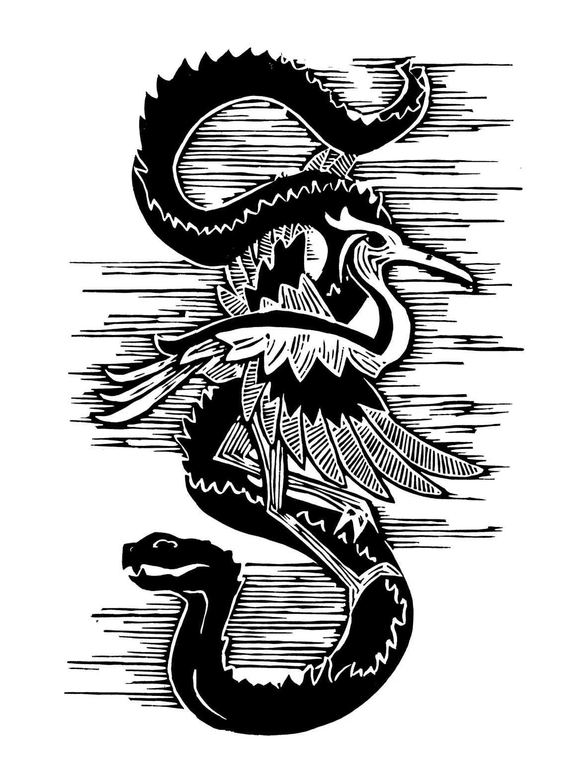 Snake and Crane lino print for a Long form Yang Tai Chi school in Brighton (circa 2007)