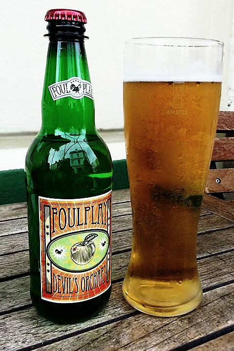 Example bottle of FoulPlay 'Devil's Orchard' Cider from Sidney Quince's farm. Label design by Ulysses Black. 