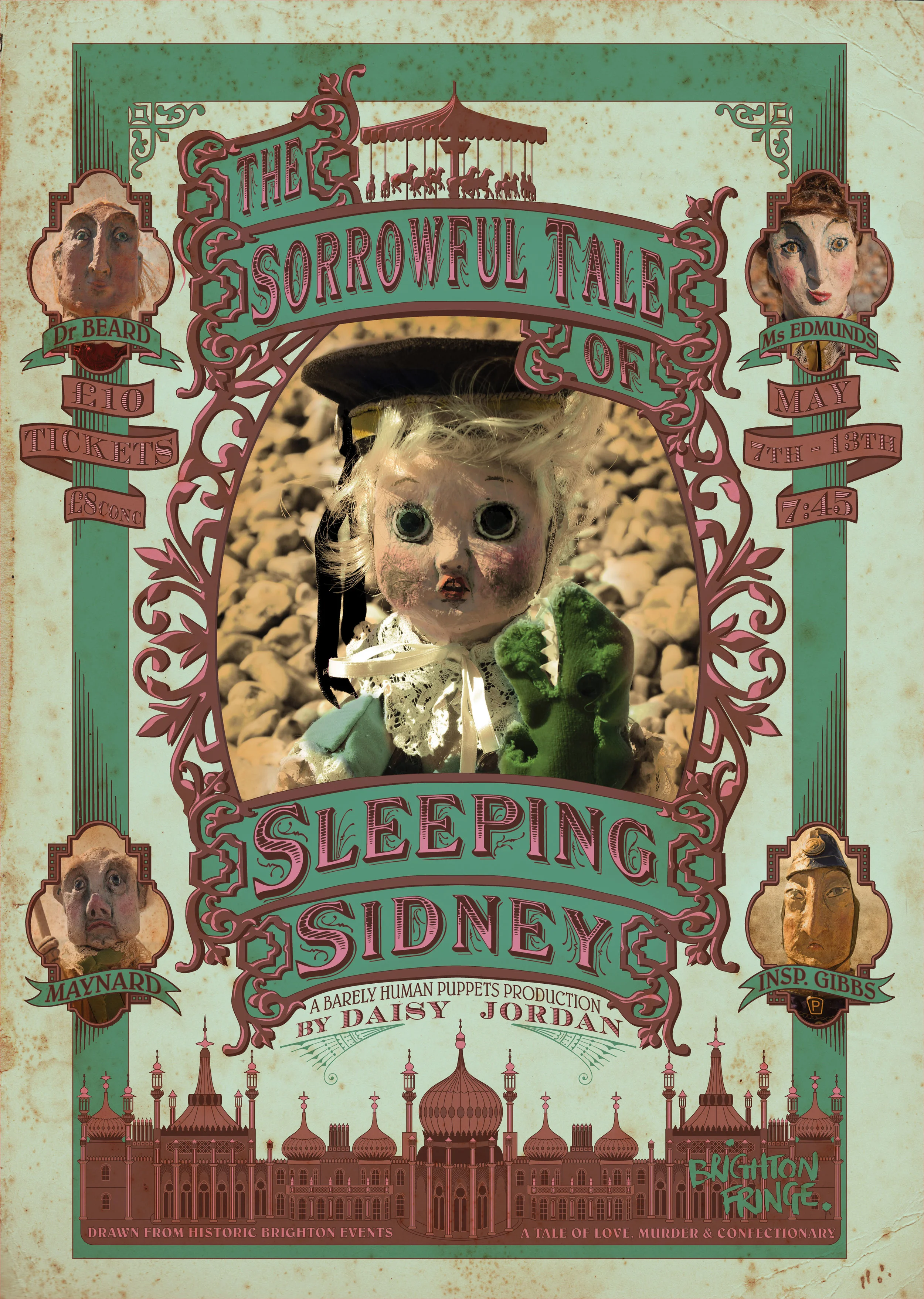 Poster for puppet show about the Brighton Chocolate Cream Poisoner of 1800s. Confectionery and Murder!