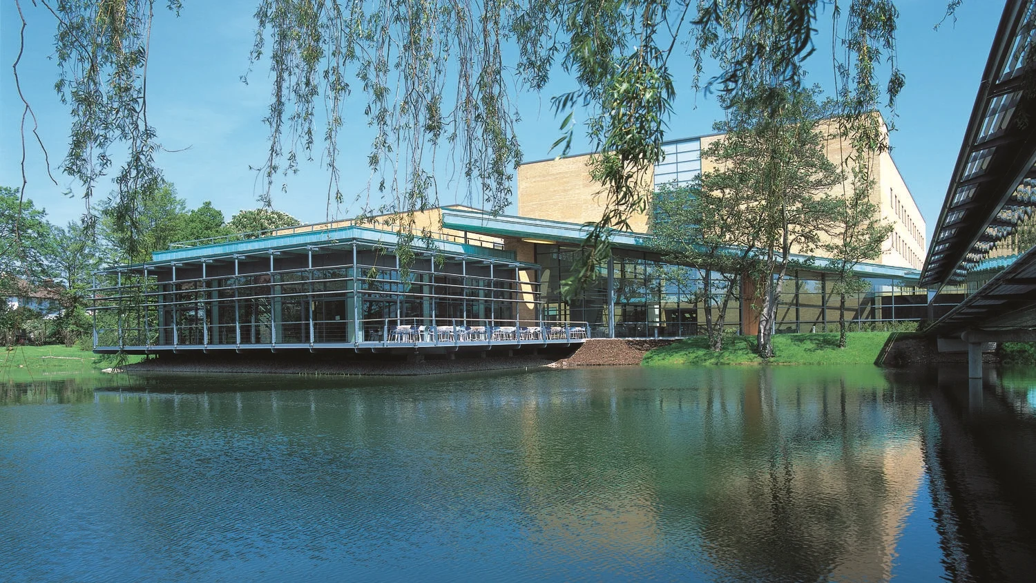 Lake view of the main reception and restaurant