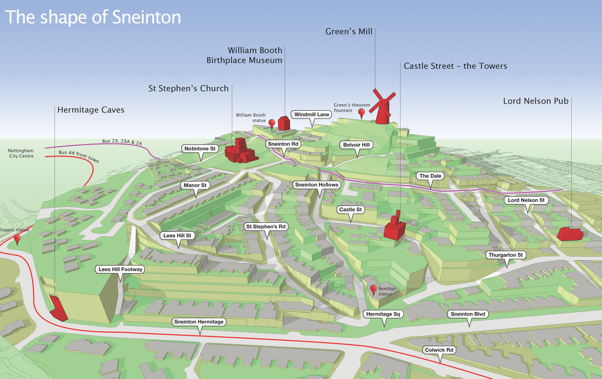 The final map, carefully crafted to be accessible and engaging, while still representing enough information for orientation and navigation