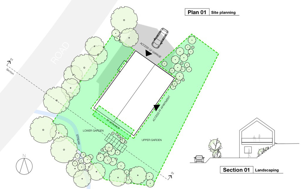 The house acts as a link between the two levels of the private garden