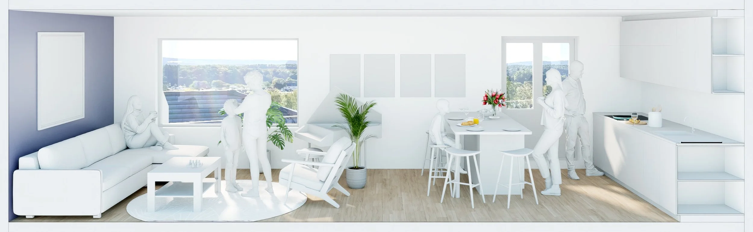 Sketch section of remodelled living room