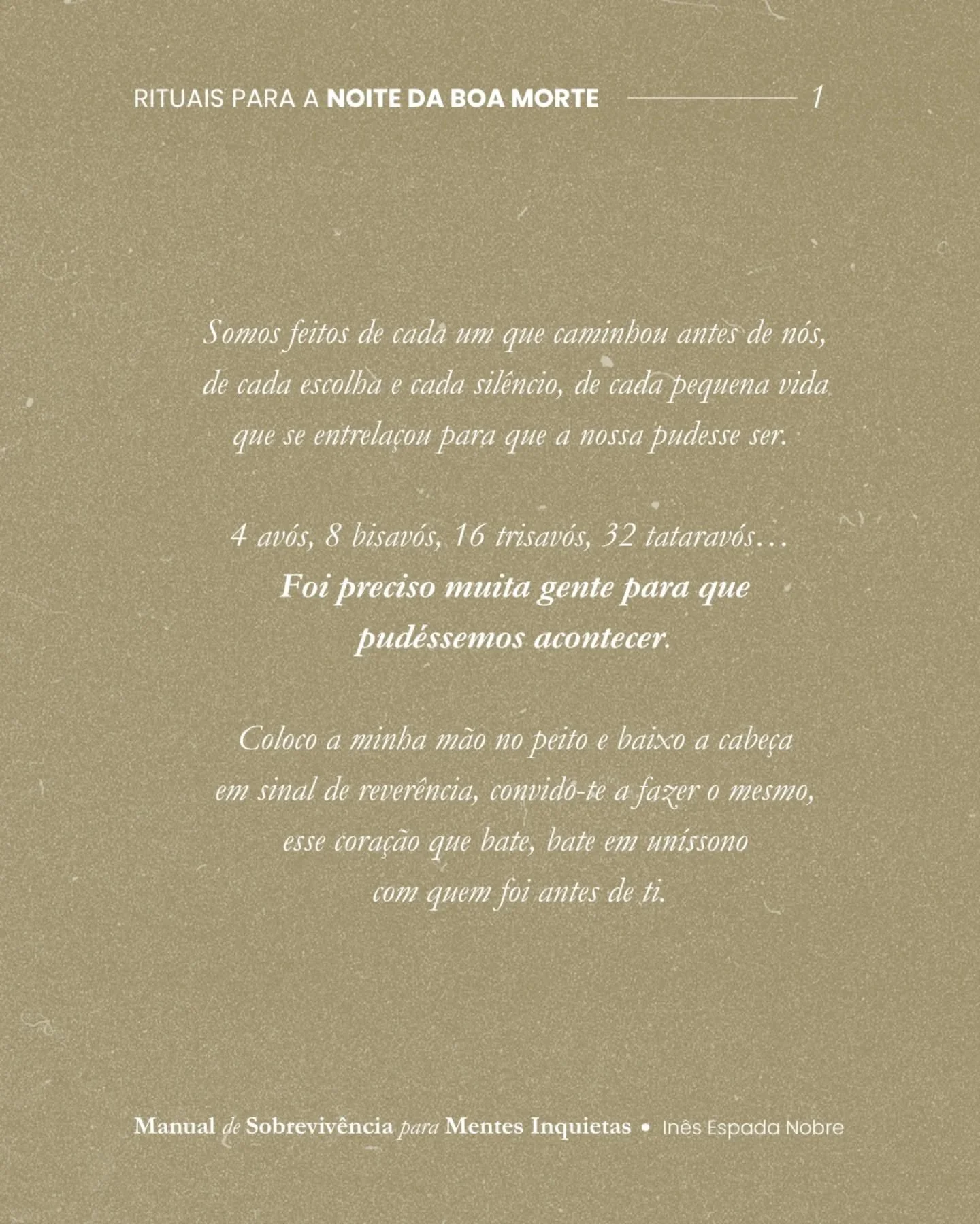 Na noite da Boa Morte, honramos quem veio antes de n&oacute;s. Quem abriu caminho para que pud&eacute;ssemos hoje ser.

Acendemos velas, cozinhamos mem&oacute;rias, dan&ccedil;amos com o invis&iacute;vel.

Eles vivem. 
Em n&oacute;s, no sangue, no ge