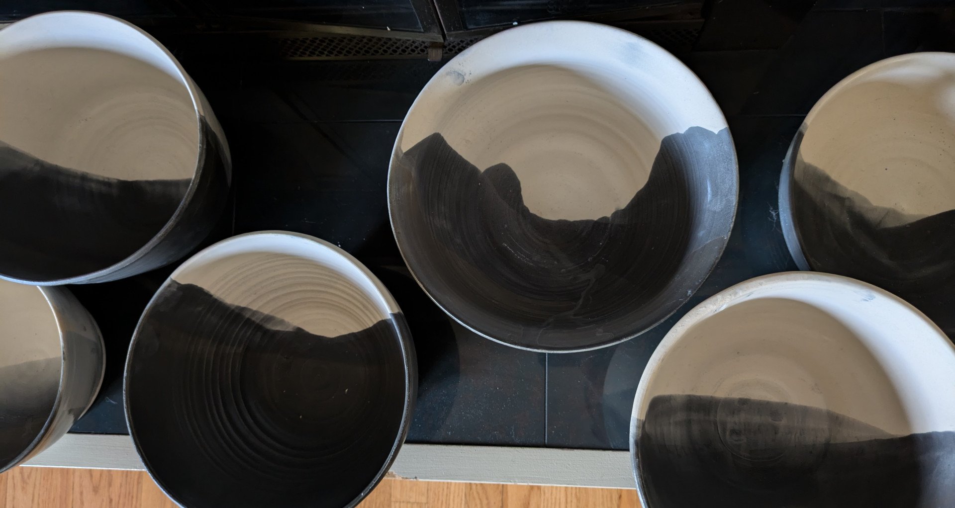 Black and White Shino Glaze Hand Thrown Cone 6 White Stoneware Pottery Bowls