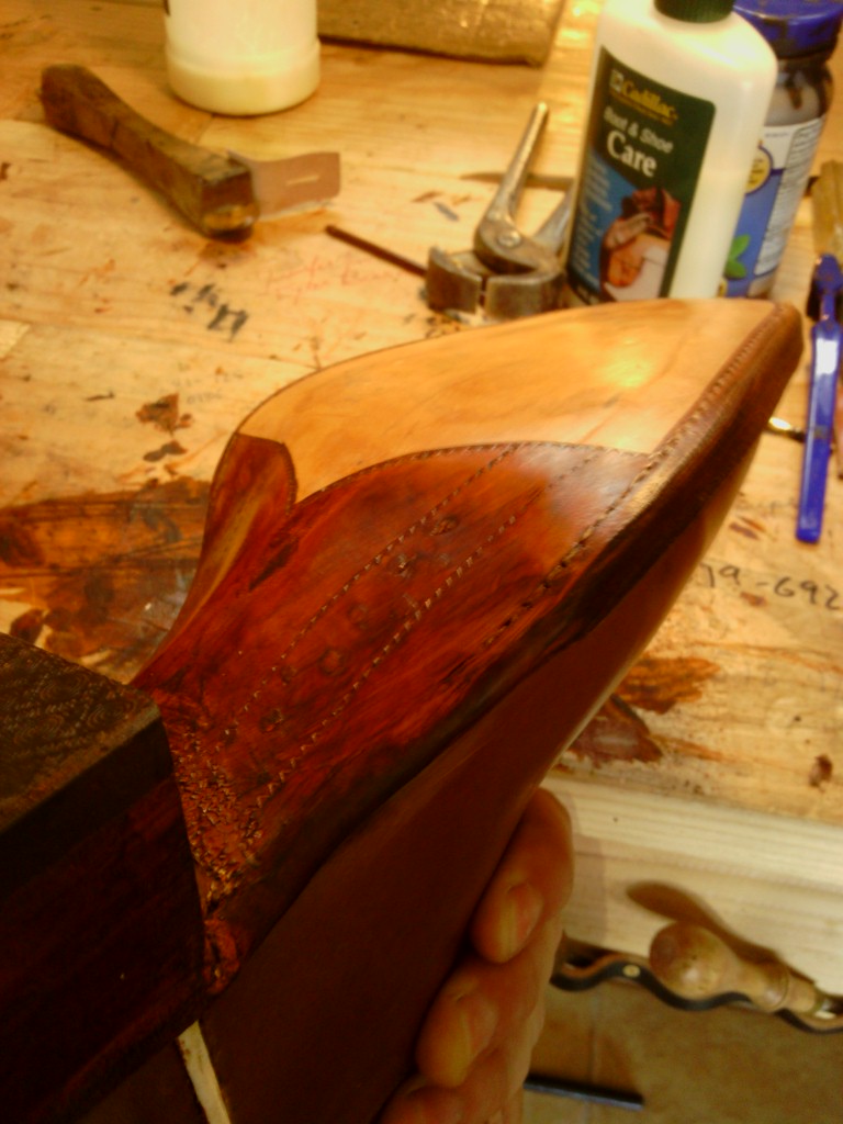 inked and burnished leather sole