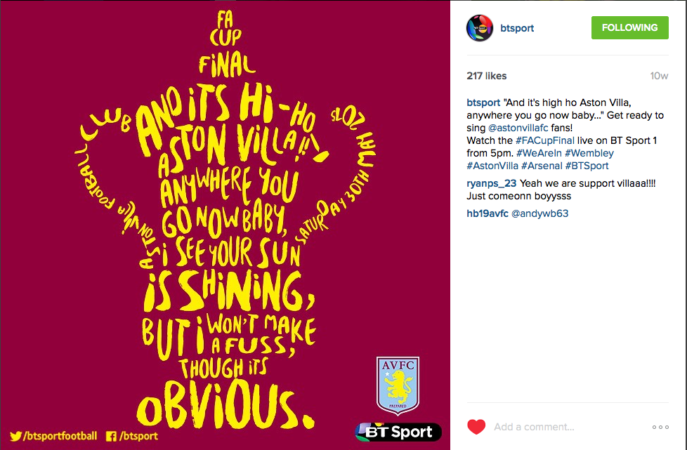 BT Sport's Instagram Post