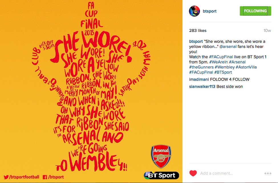 BT Sport's Instagram Post