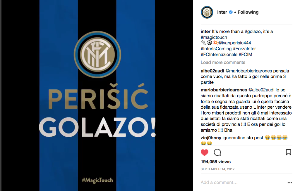 The video was another popular post with Inter fans on Instagram, seeing just under 200k views. It shows the power of using creativity to re-purpose existing footage in a new and appealing way.