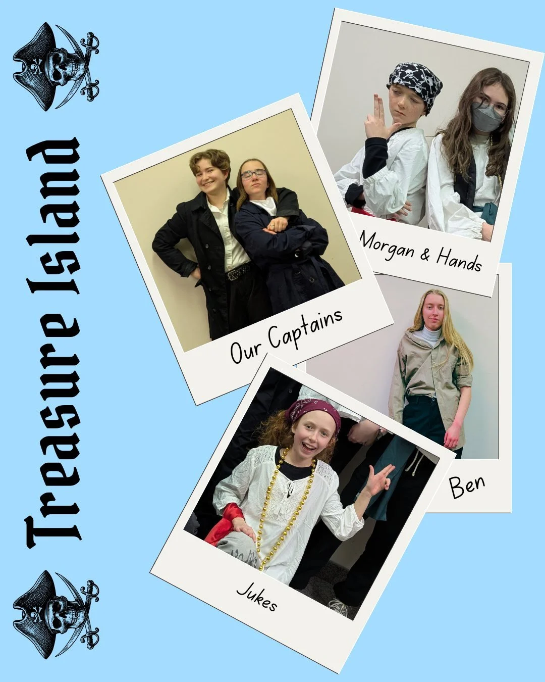 Less than a week until opening night! Join our actors as they perform this 🎭panto-style🎭 comedic version of Treasure Island! Fun for all ages.

Treasure Island
Feb 18th-21st
7pm shows, with an extra 2pm matinee on Saturday
Kids $5, Teens/Seniors $1