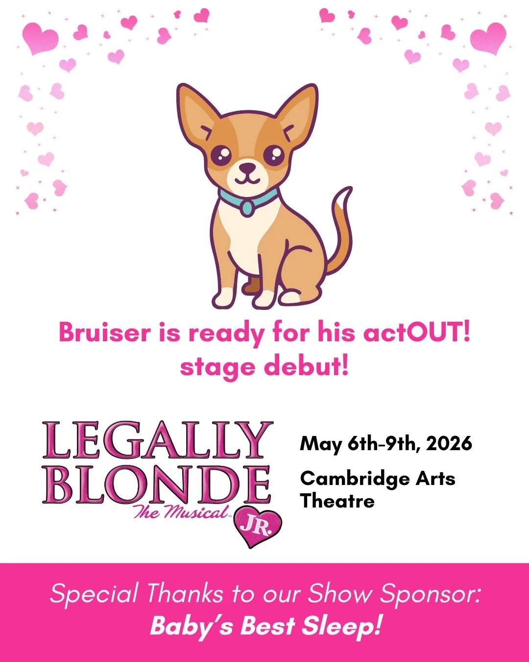 🩷Bruiser is ready for his actOUT! KW debut! 🩷

Legally Blonde JR is onstage May 6th-9th @cambridge_arts_theatre