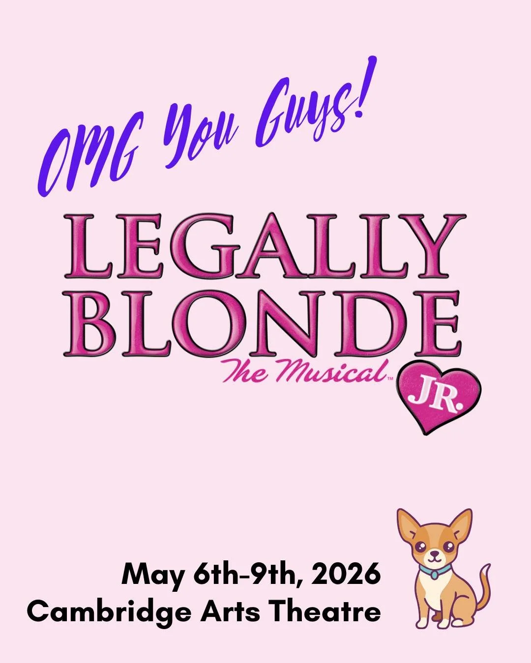OMG You Guys! 

One week until opening night for Legally Blonde The Musical JR! Our youth actors are eager to show off on stage with high-energy dance numbers and some fantastic singing. Join us for one of our shows May 6th-9th Cambridge Arts Theatre