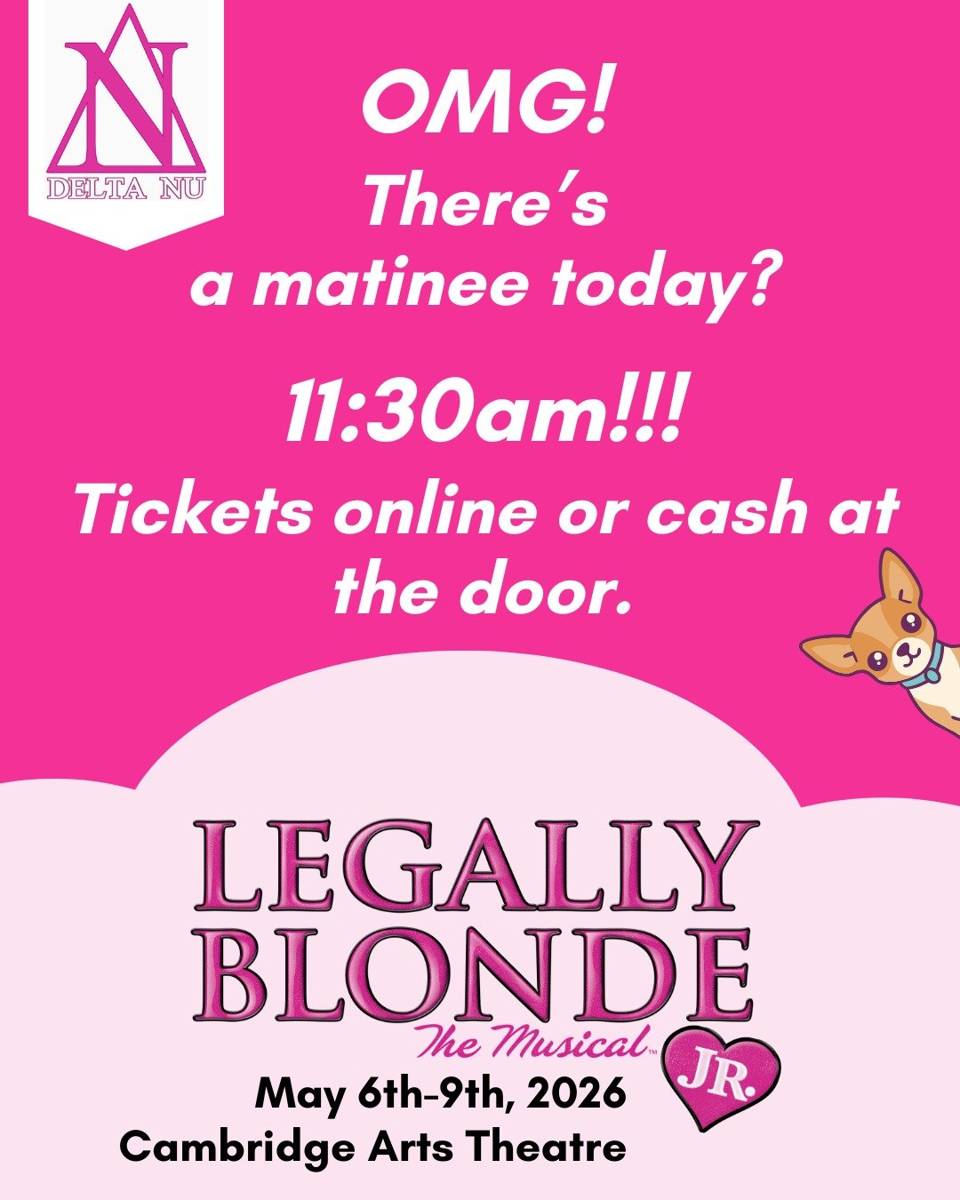 That's right!

11:30am matinee today - brighten up your afternoon at Legally Blonde The Musical JR!

Tickets available online or cash at the door.

#wrawesome
#cambridgeontario
