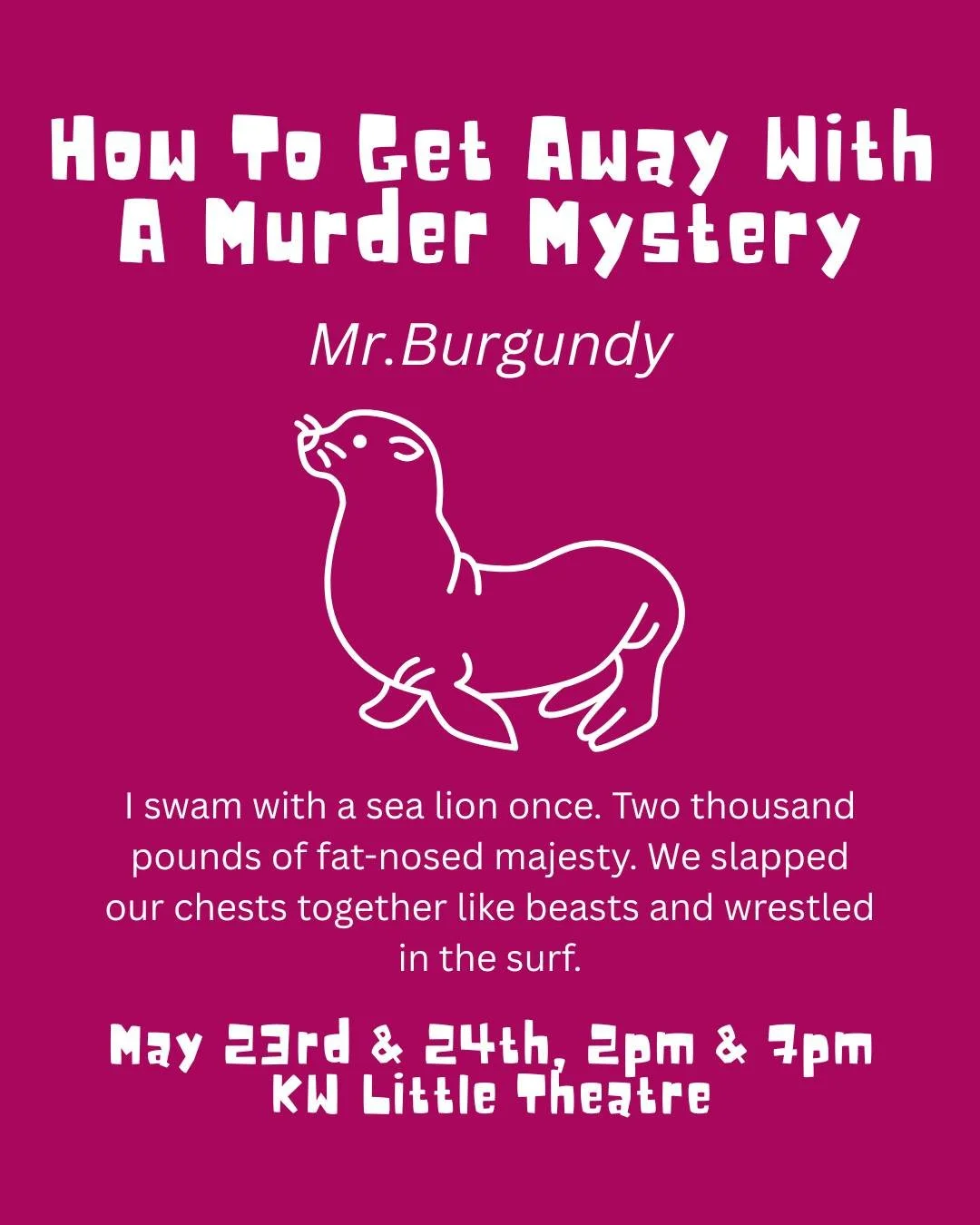 Mr Burgundy, who could suspect a charming man 😏with such a magnificent mustache?

How To Get Away With A Murder Mystery is on stage at KWLT May 23rd &amp; 24th.

#youththeatre #kwawesome #uptownwaterloo #tlwr