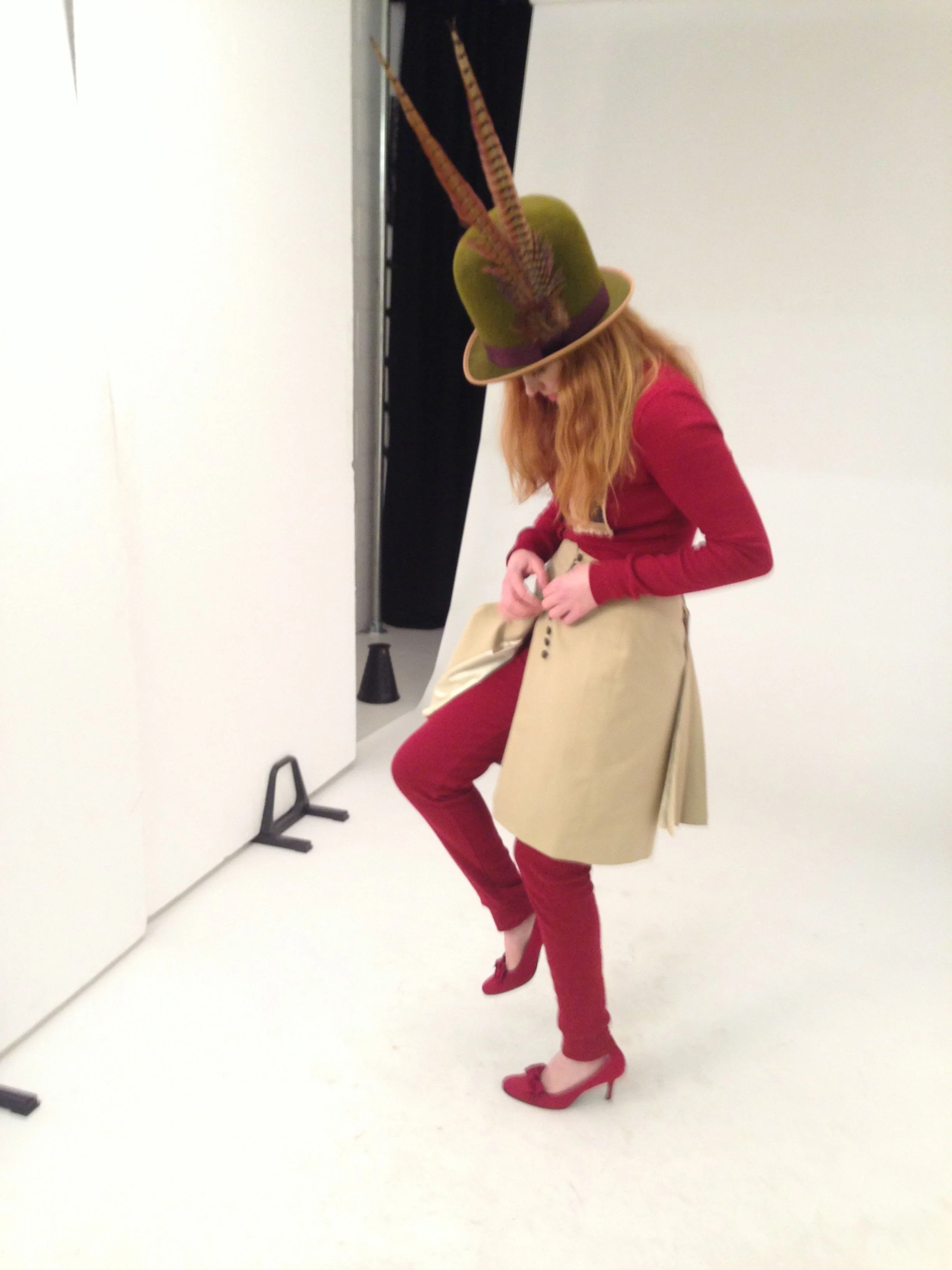  The Rose of Bedlam in "Union Suit"; "Lady C" split skirt with detachable fan pleat fish tail in water proofed cotton. High-top hat by Maria PK, Bedlam's in-house milliner. 