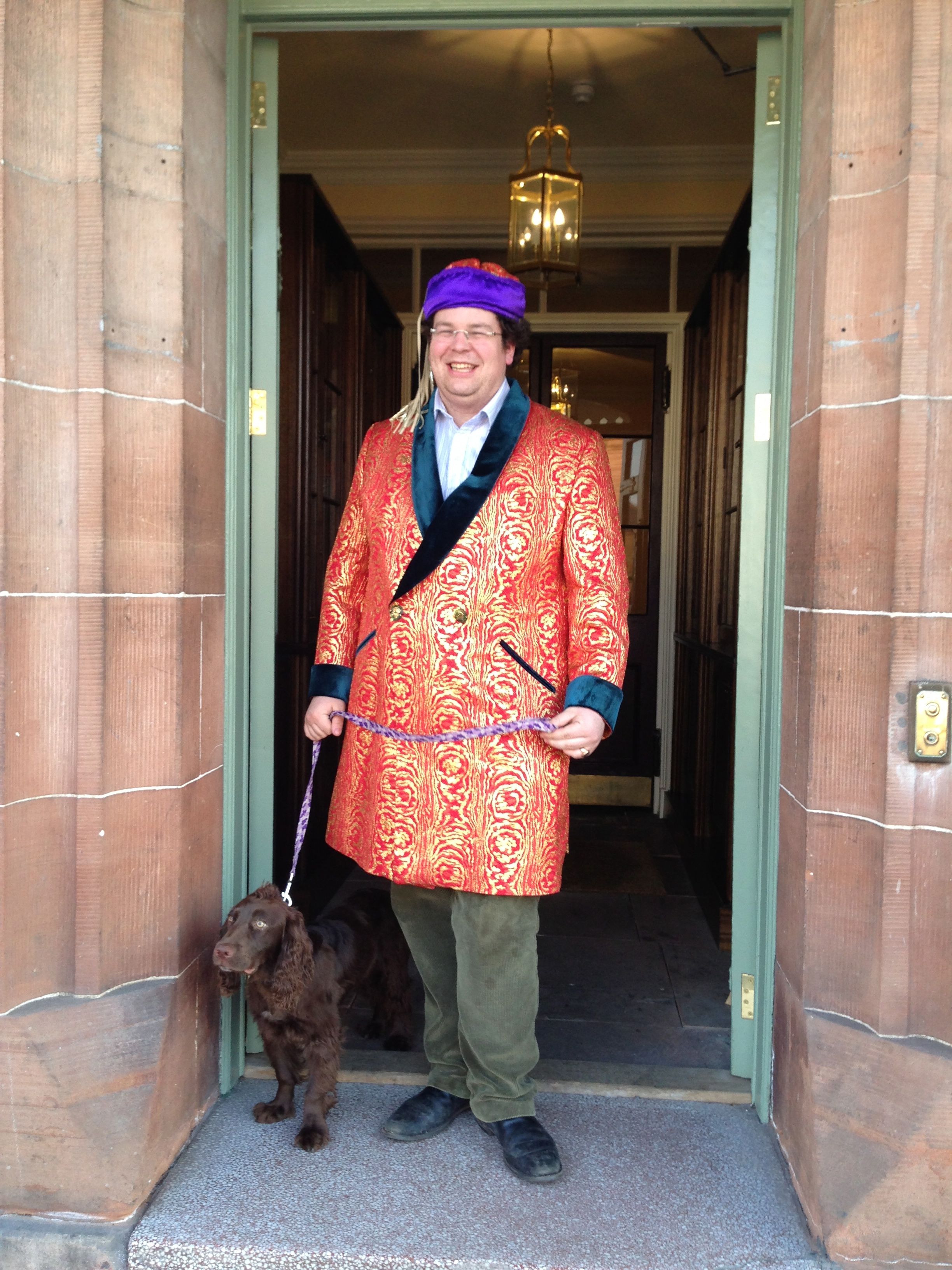 Merlin the dog and Arthur Sweerts de Landas, proprietor of the Buccleuch & Queensberry Arms Hotel in Thornhill, in the Scottish borders.