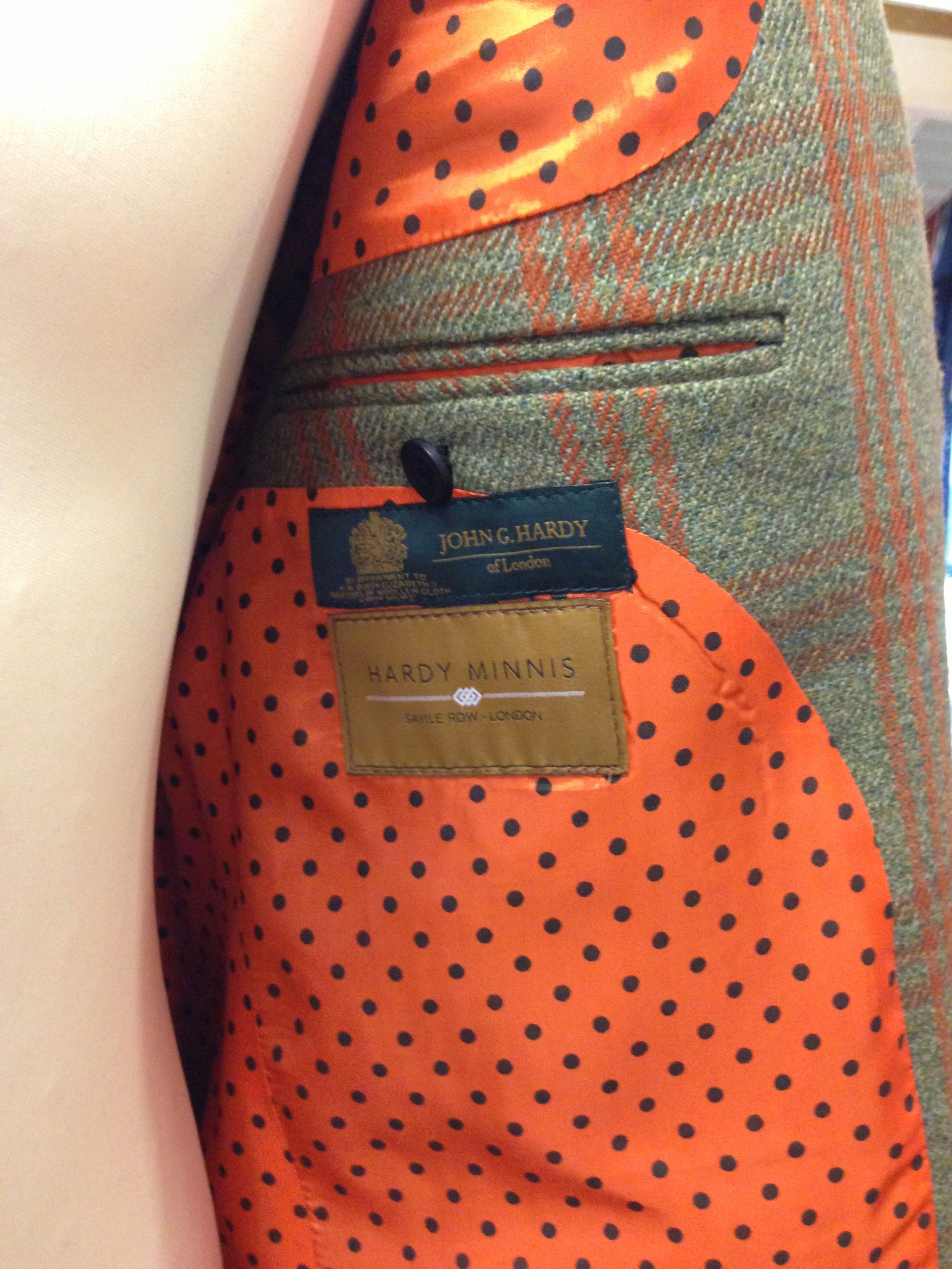 We use only the finest British fabrics. This is a John G. Hardy "Alsport" tweed from the stable of Hardy Minnis that carries the Royal Warrant and supplies, we are proud to say, "the world's most prestigious tailors". They are "By Appointment to her Majesty Queen Elizabeth II mercers of woollen cloth".