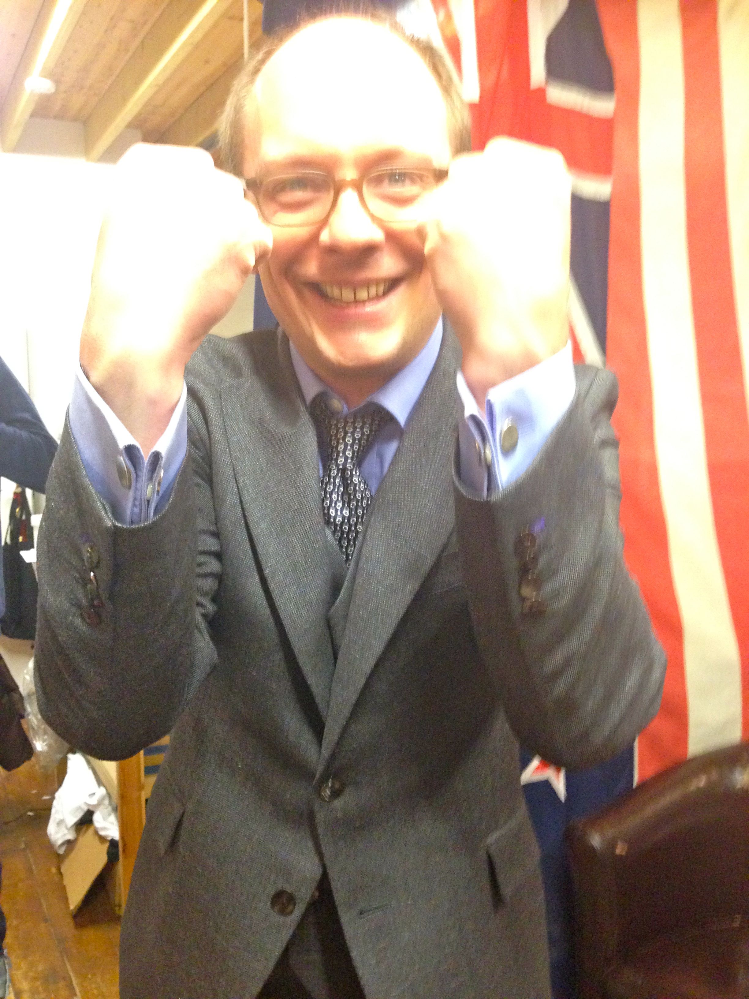 Robert chose a 100% wool John G. Hardy Worsted "Alsport" in a charcoal grey with joyful flecks of colour and a silver lining for his wedding suit. We went for mussel shell buttons - one cuff will show the rough side, the other will present the smooth. For such is married life!