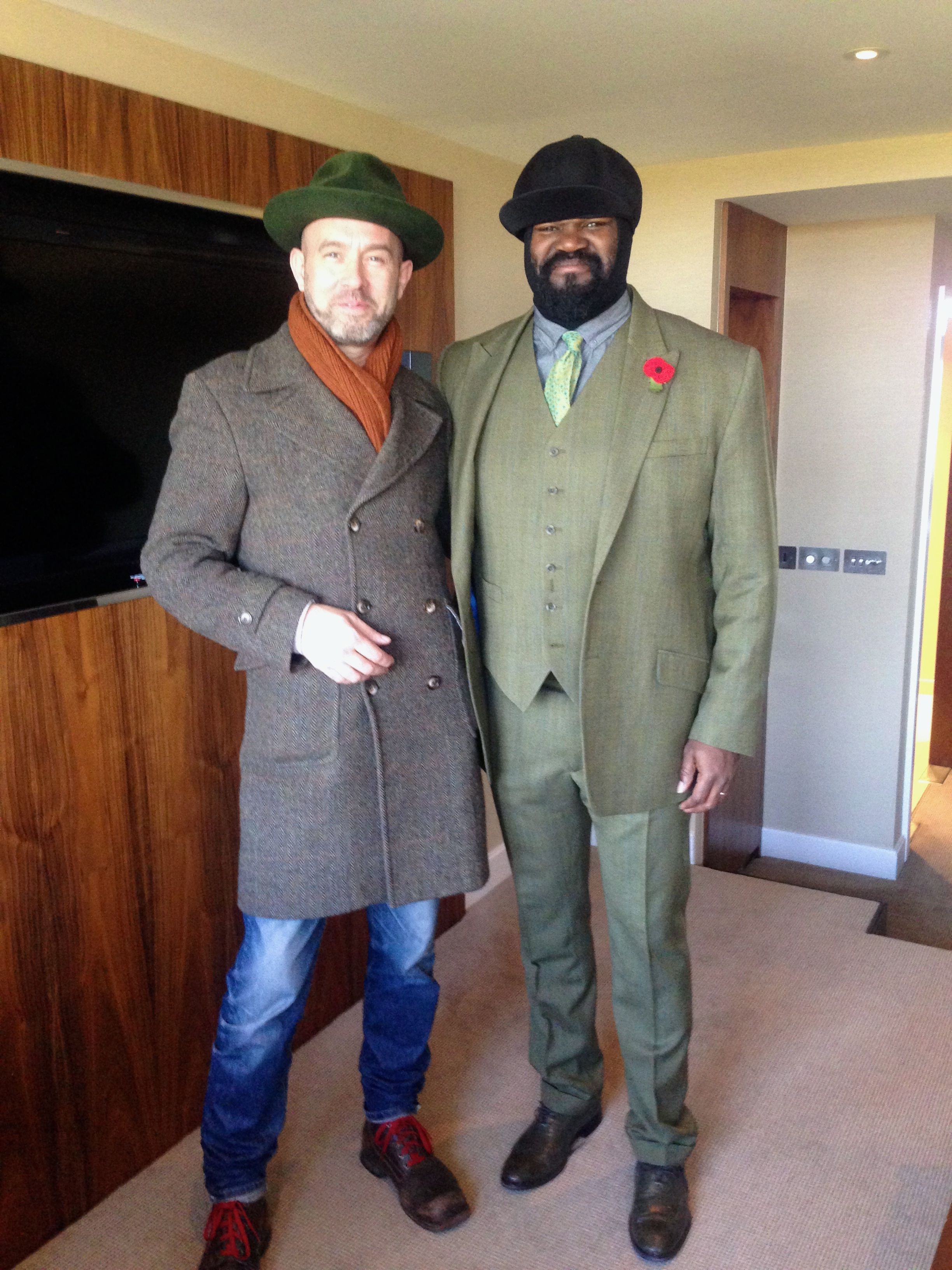 Gregory Porter takes delivery of his three-piece suit in a John G Hardy "Alsport II" tweed.