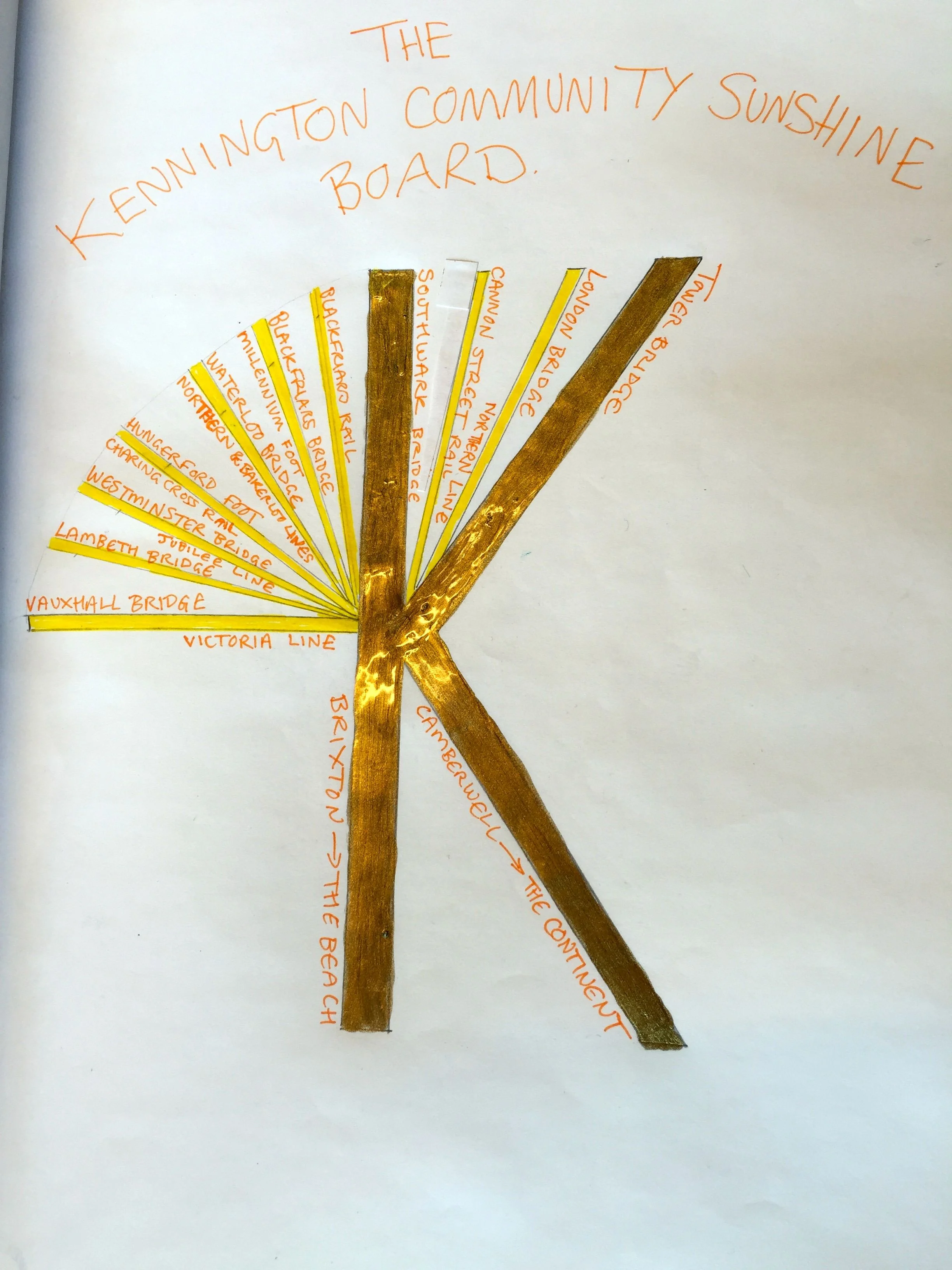 Lady C's original draft of the emblem for the new KC board, executed in Chanel nail varnish (peridot) and felt tip pen.