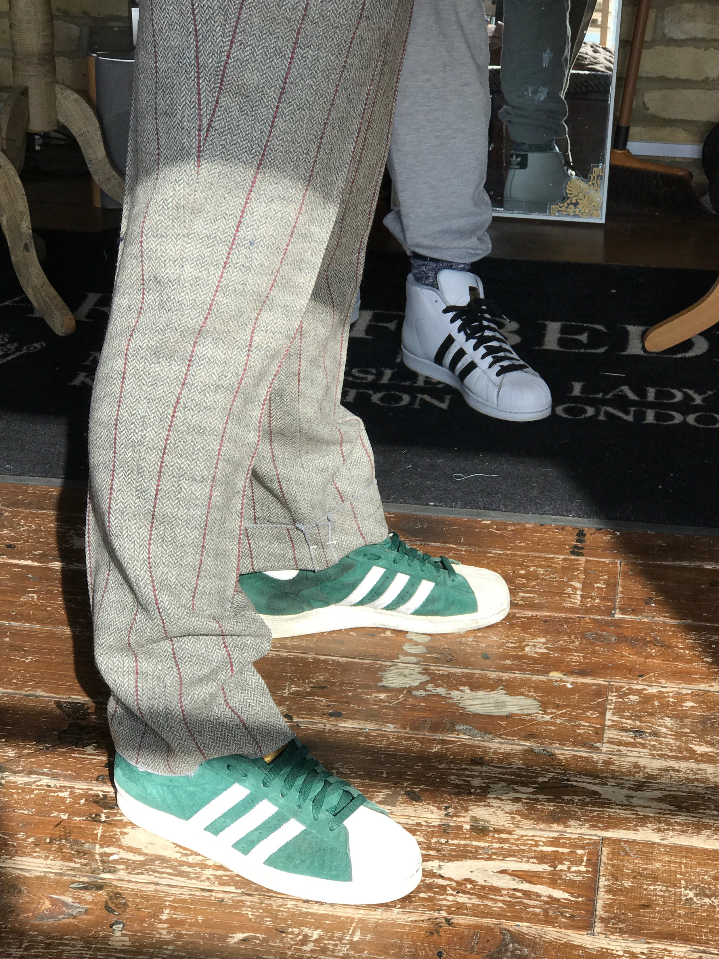 Adidas stripes and Abraham Moon tweed for Andy