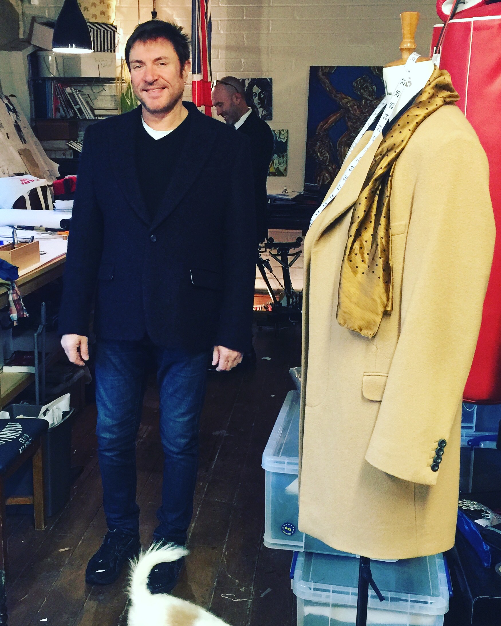 Simon Le Bon in his Fuzzy Blackberry and Custard jacket (lined in yellow cotton)
