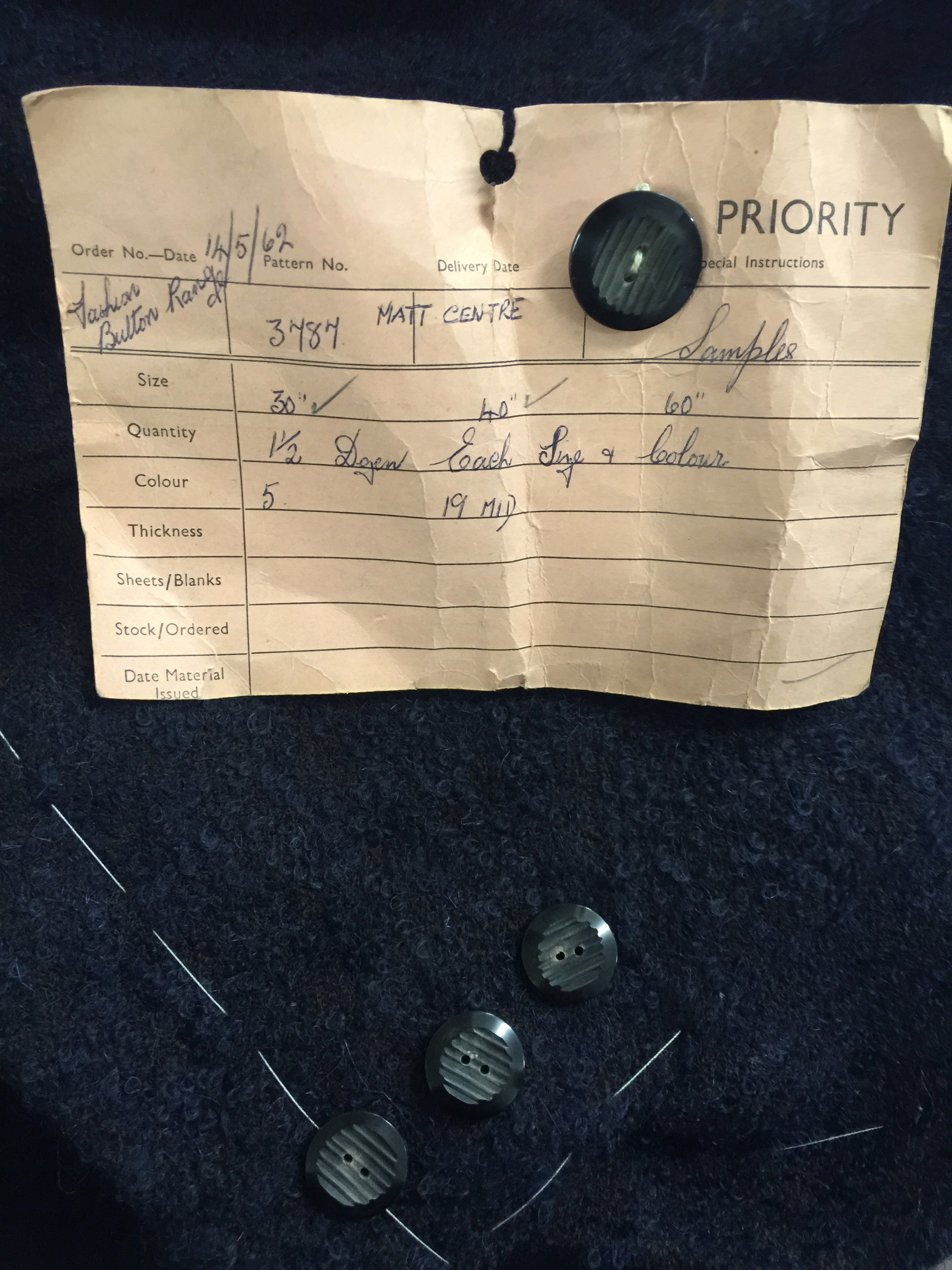 Grooved vintage buttons used on Simon Le Bon's Fuzzy Blackberry jacket