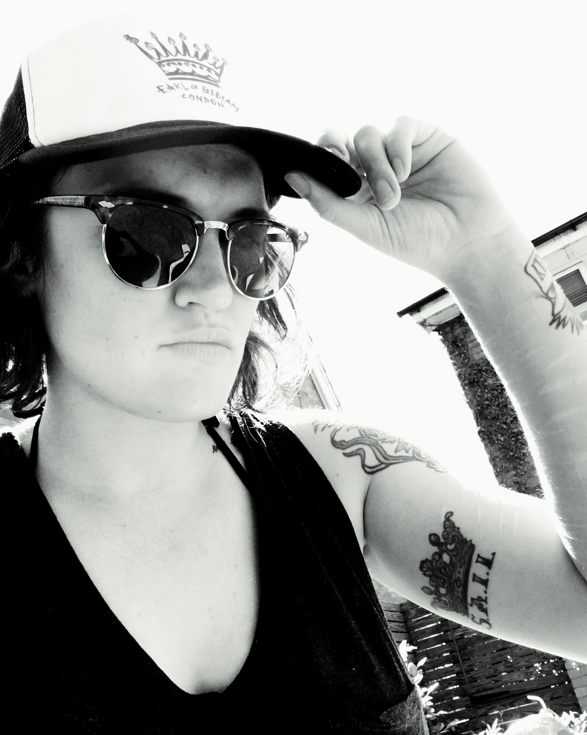 Caspar, our house model and salty pirate Queen of Bedlam in her trucker cap