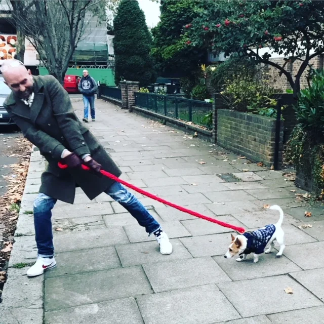  No animal was hurt in the taking of this photograph I assured the passer by. “Neither of them?” he asked with the wit characteristic of the streets of South London. Brian’s lead is created from up-cycled jersey t-shirts and is made by local craftswo