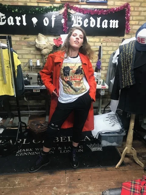 Our young muse Maddy has been dressing in Bedlam since she was a nipper. Here she gives our Ventile cotton raincoat some 'dude with the silk panel "Let it Snow" tee underneath