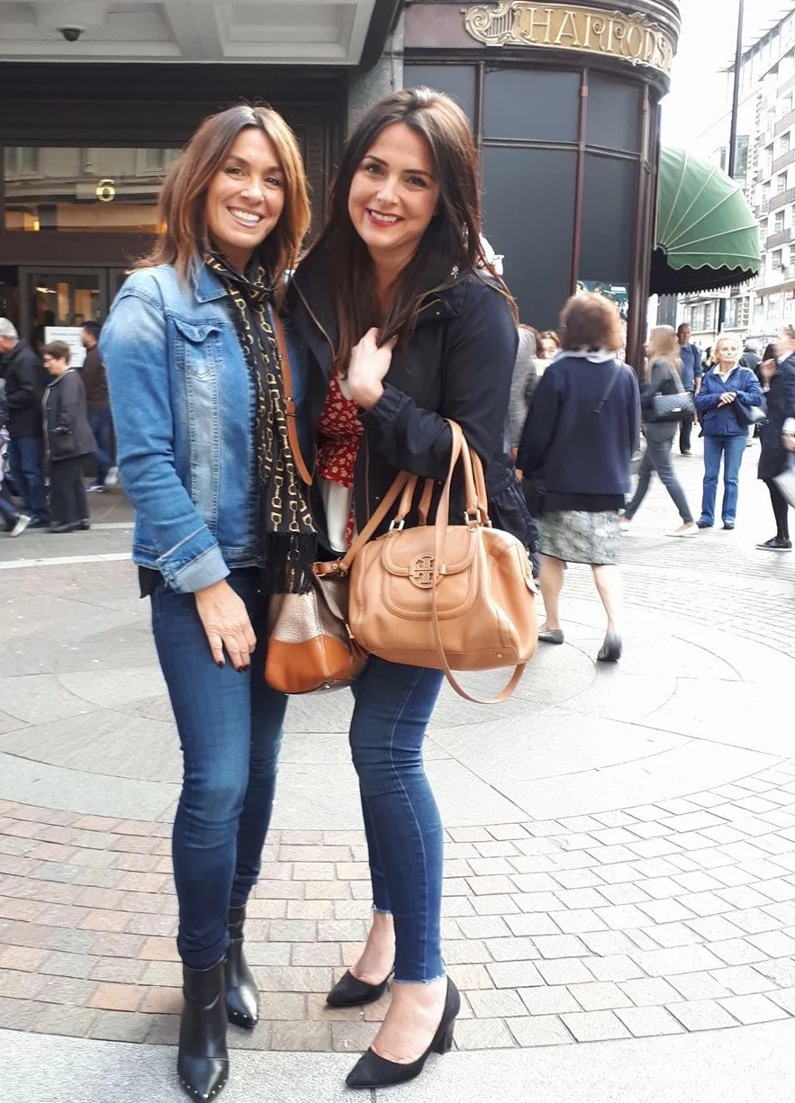 La LouLou on the left wears her Bedlam silk scarf about her lovely neck