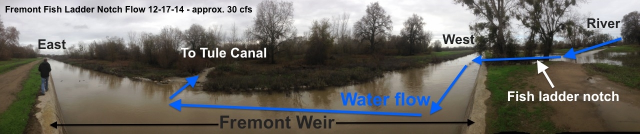 Photo taken on the Fremont Weir. The bend is a superficial byproduct of panoramic view; the weir is straight.