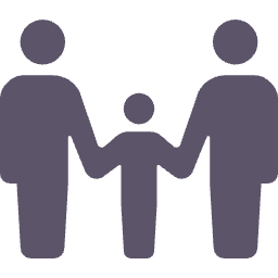 A silhouette image of two adults holding hands with a child in between them, all facing forward.