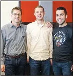 Brandon Novak, center, was guest speaker at Harrigan Development Services Group’s thank you breakfast. He is pictured with his supervisors at Harley-Davidson, Enrique Breceda and Tony Flint.