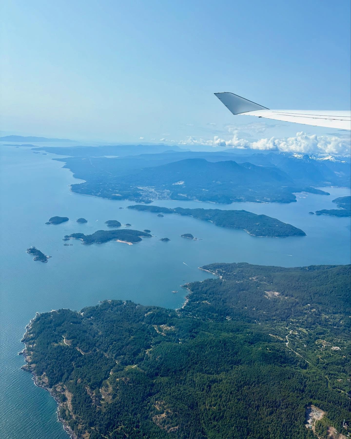 Flying out of Vancouver Airport and seeing beautiful  British Columbia from the air was quite lovely! Vancouver Island, Bowen Island, Howe Sound, and the Canadian Cascade Mountains, plus all the white puffy clouds! What a gorgeous view out the window