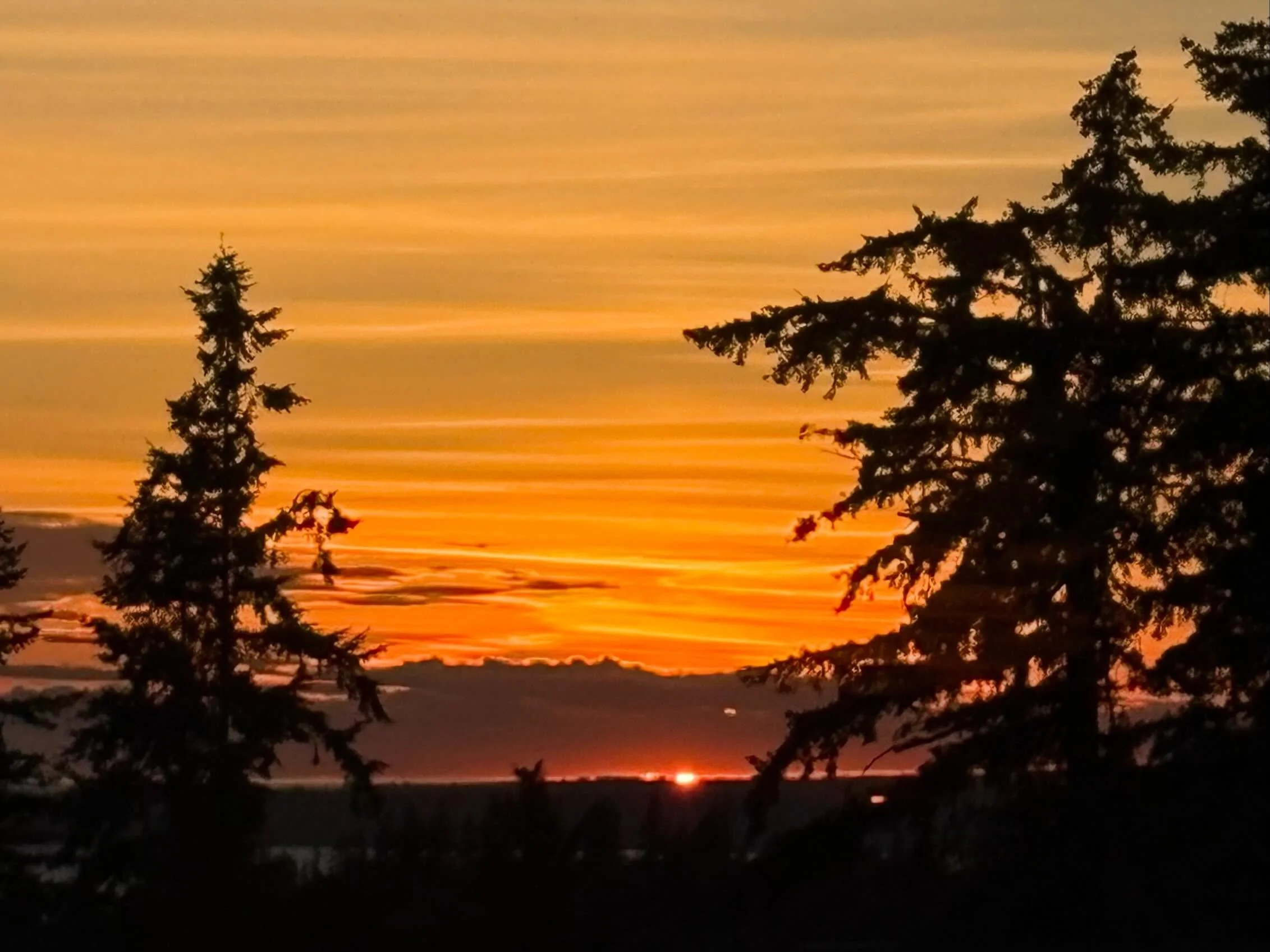 The sun setting view from the sunset on Tuesday (5/19). The clouds hid the sun as it descended but left just enough room for it to emerge right before it sunk beneath the horizon, all while turning the sky a vibrant orange! The clouds right above whe