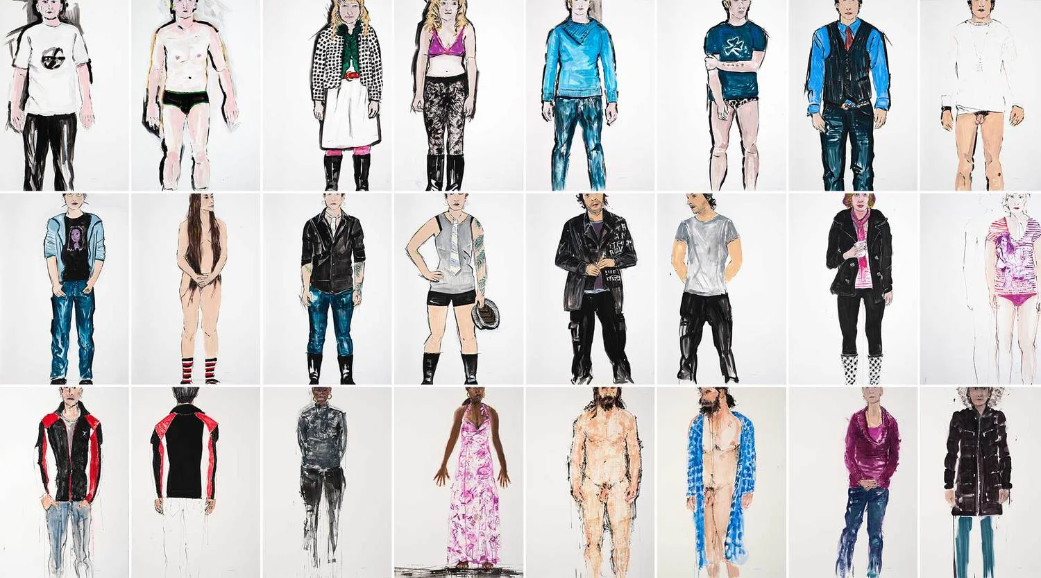 An ongoing project of 90+ life-size works on paper of models met online. Sessions focus on the model as subject, not as object — an interactive dynamic between the artist and model. This project also includes photographic and video components. Gouache, aquarelle, acrylic and pencil 60x40 inches / 152x102 cm each 