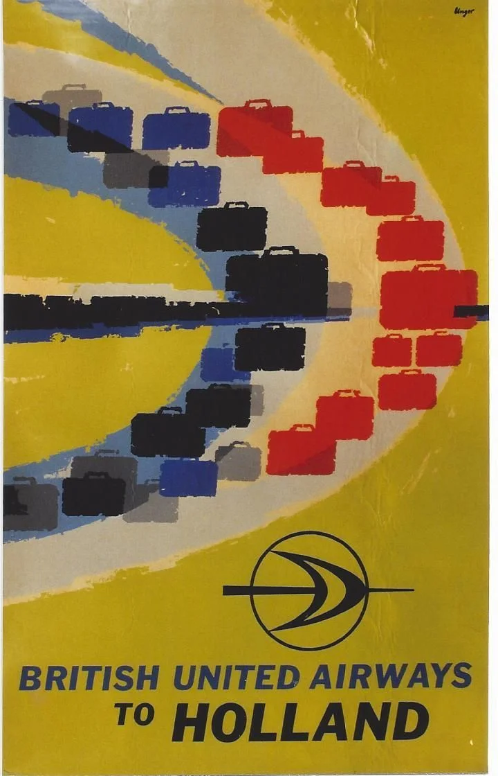 Hans Unger travel poster British United Airlines to Holland via vintageposterblog.com