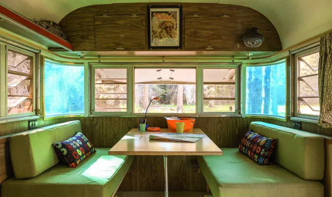 I have this thing about eating in a trailer banquette like this. 
