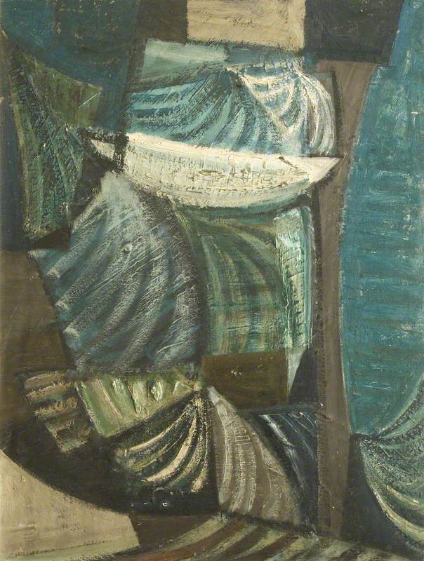 Green and Blue Movement 1952 by Terry Frost Oil on canvas board, 79.5 x 48.8 cm Collection: Lincoln College, University of Oxford
