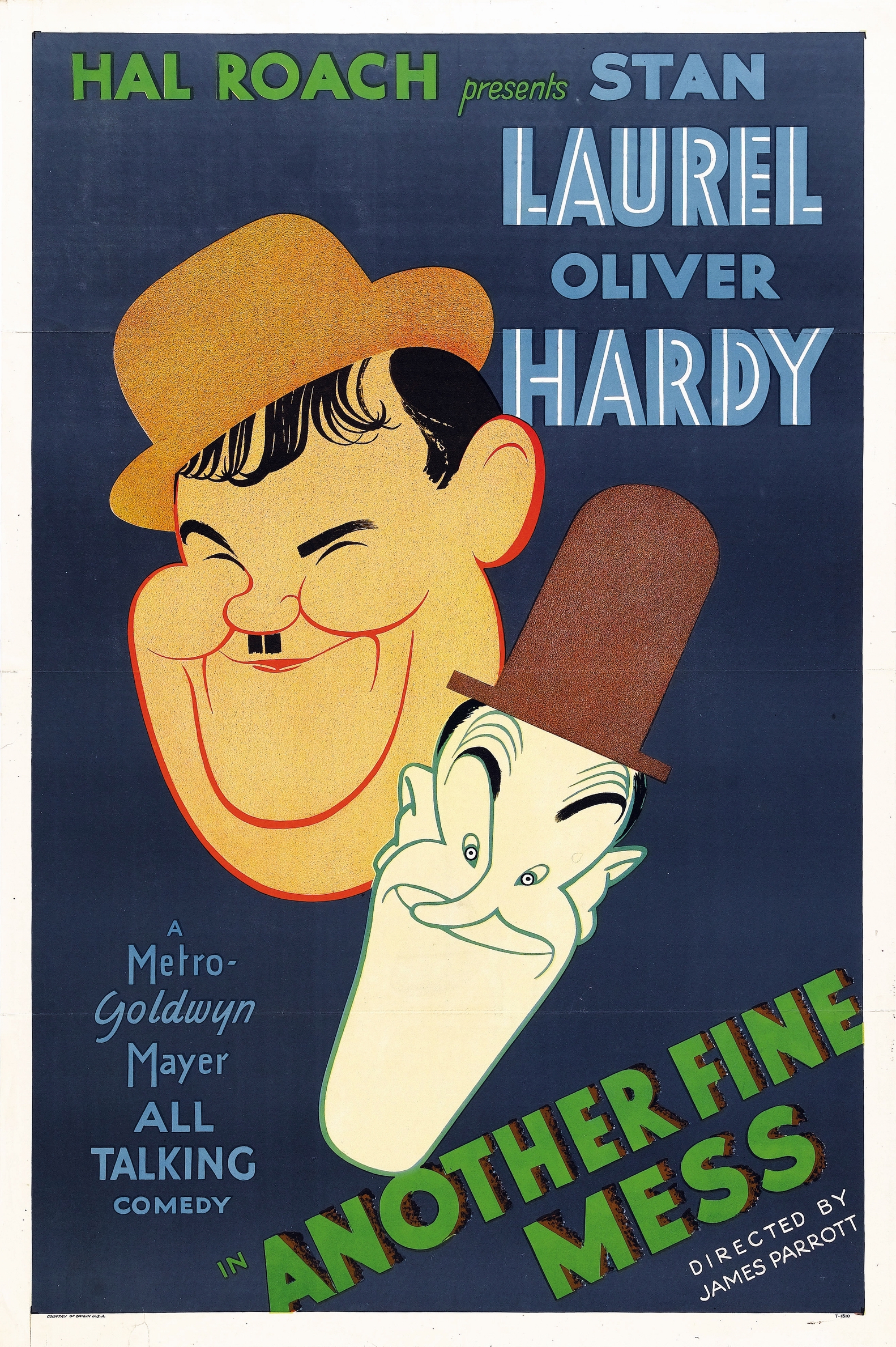 Another Fine Mess (MGM, 1930). One Sheet (27" X 41"). Al Hirschfeld. "Another Fine Mess is a three reel remake of the silent Laurel and Hardy comedy short Duck Soup, an adaptation of a vaudeville sketch written by Stan Laurel's father. As most fans know, the title is in reference to Oliver Hardy's famous catchphrase "Well, here's another nice mess you've gotten me into.Delightfully impish, this poster showcases artwork by the famous caricature artist, Al Hirschfeld, and is the only copy known to exist. Even better, it is in spectacular condition! It shows light edge wear and wrinkling, and four small pieces of tape on the verso. It has a very tiny piece of paper almost seamlessly spliced into the lower border, tiny tears in the upper and lower border, and a 1" tear in the left border. For Laurel and Hardy fanatics, this highly revered and elusive poster presents an incredible collecting opportunity! Folded, Very Fine. Estimate: $25,000 - $50,000. " —H.A.