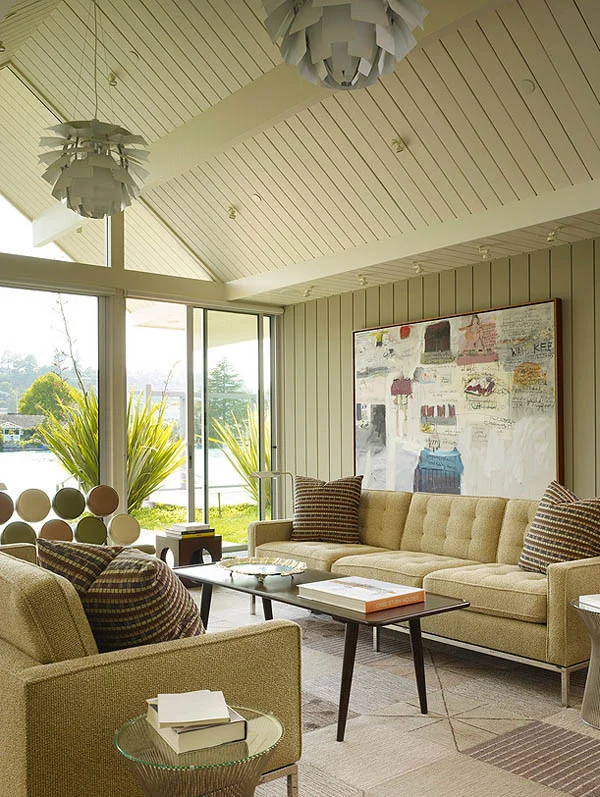 The living room overlooks a lagoon in Belvedere.