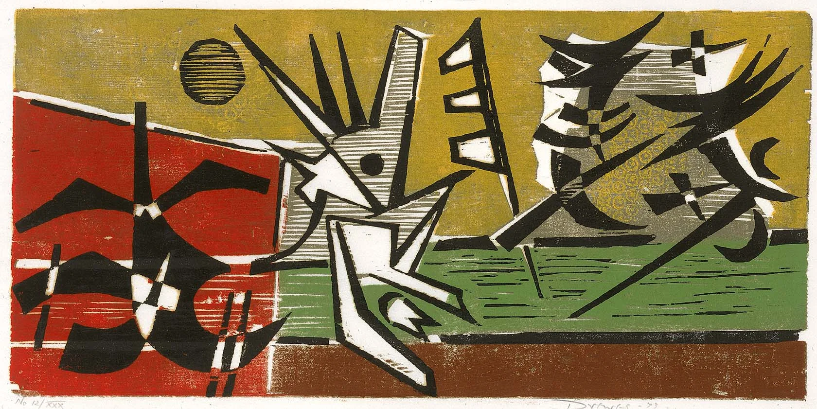At Play no. 3 (Fight) wood cut, 1973