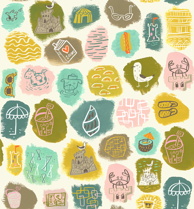 Sandcastles. Beach-themed icons.
