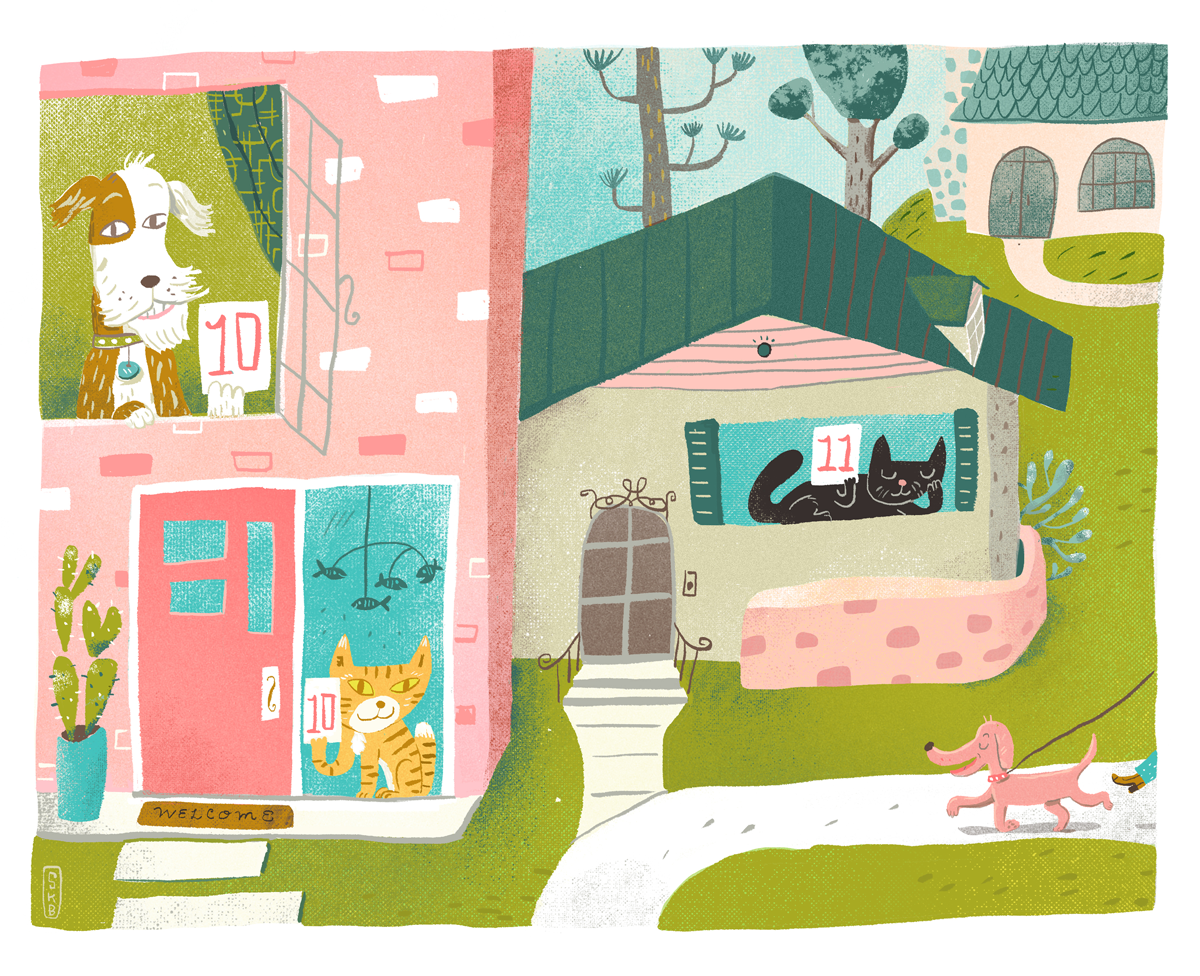 Illustrations for Happy Pets article in October issue of Vegetarian Times.