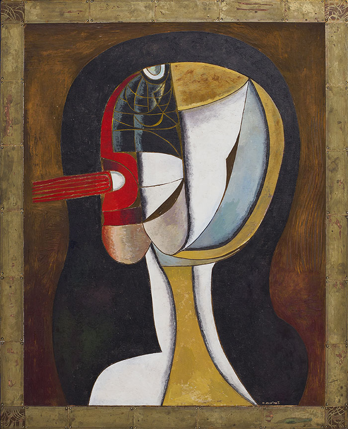 Cecil Skotnes | Head | Carved, incised and painted wood panel | 105 x 85 cm Sold - 2014 via Johans Borman Fine Art