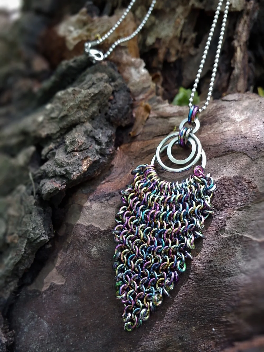 Leafy Rainbow Niobium Pendant on 24