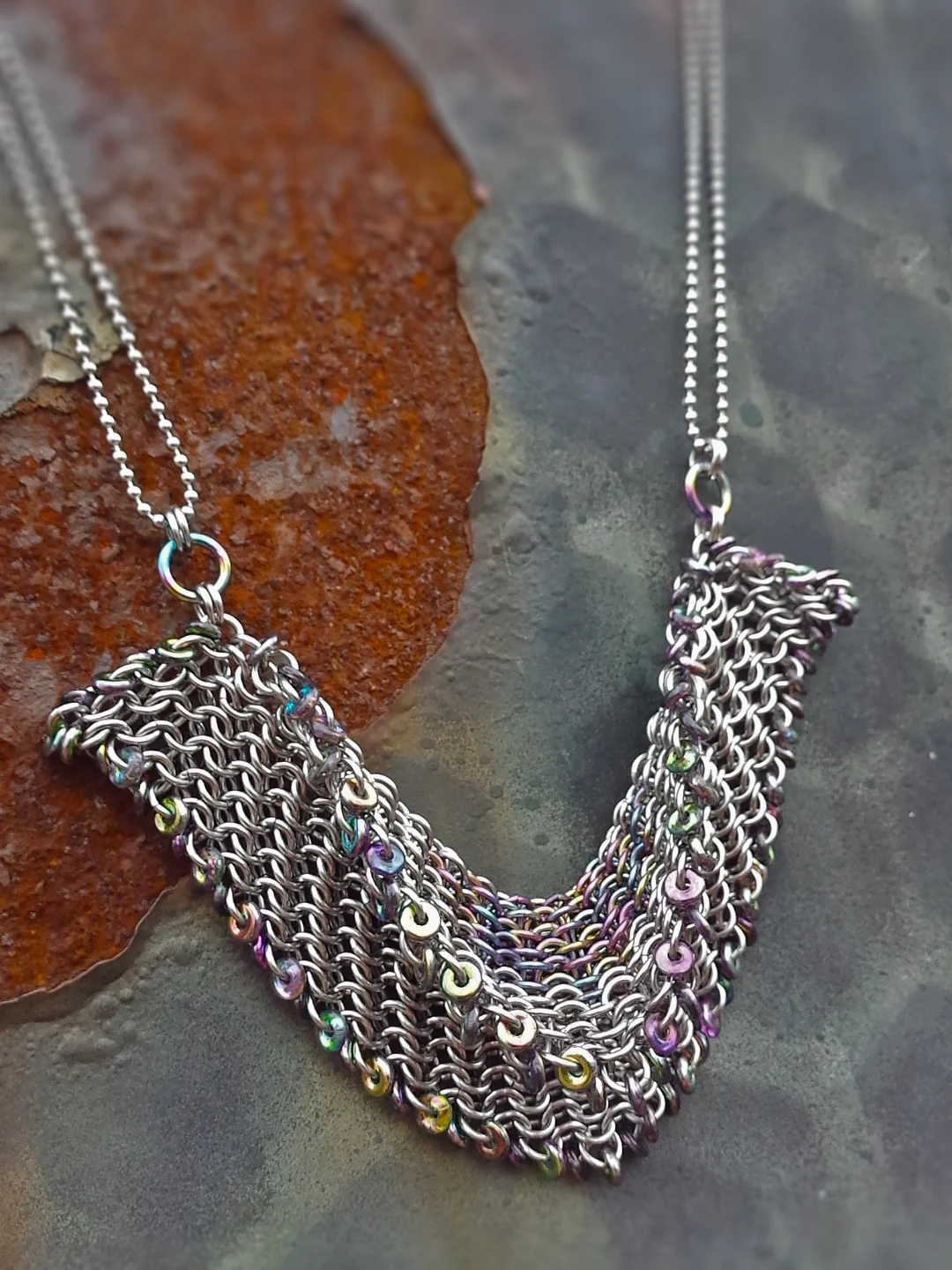 Torusphere® Drape Rainbow Niobium and Stainless Necklace