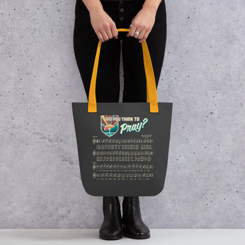 Living On A Prayer Tote Bag – Mint Canvas With Gold Accents, Zipper Top, 19x14.5 Inches