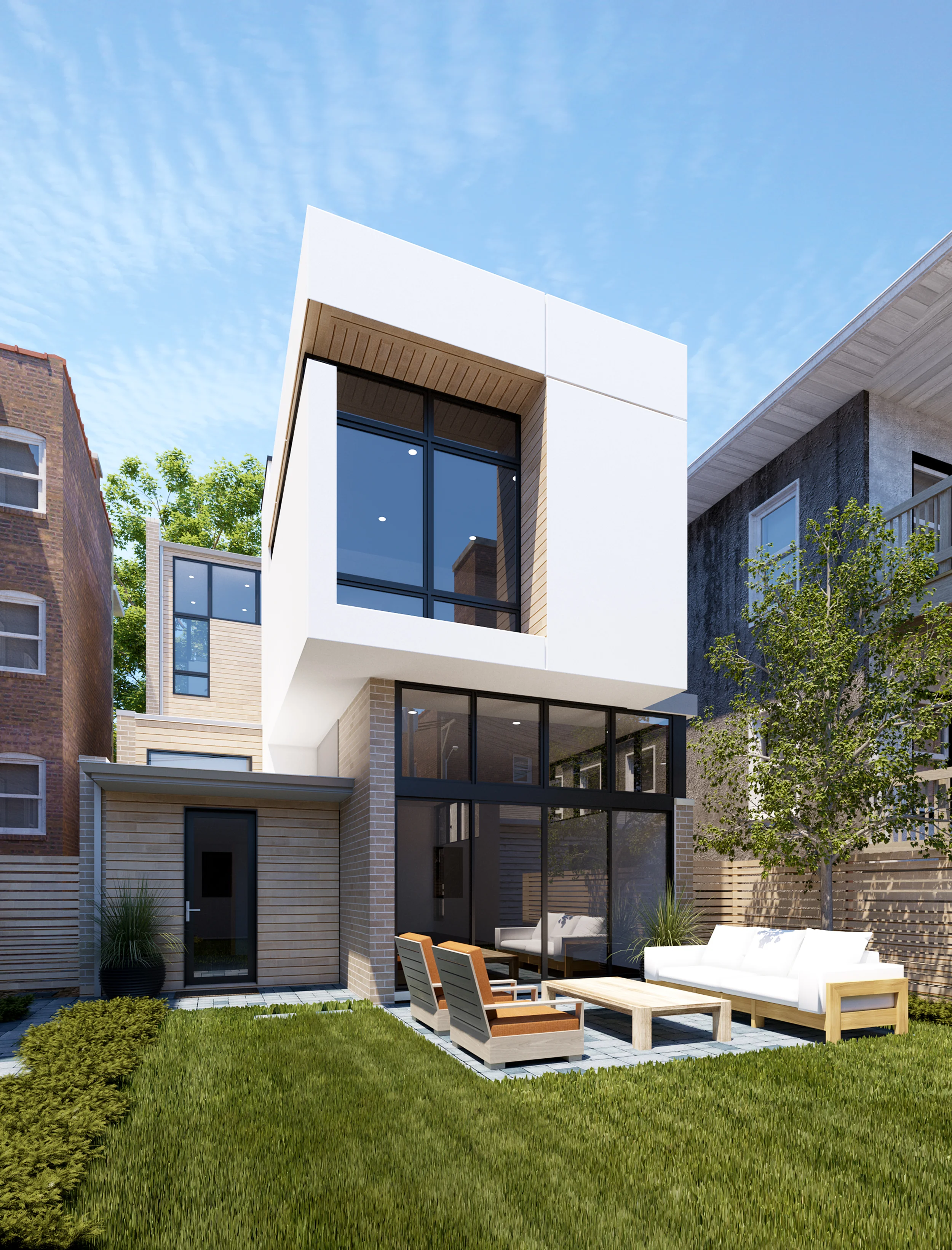 Rear yard - Brick, Cedar, Stucco